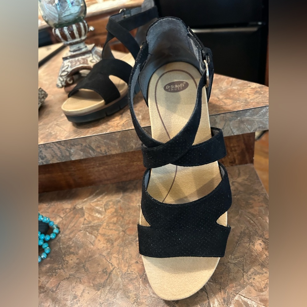 Dr Scholl’s black suede leather sandals strappy size 8.5 m